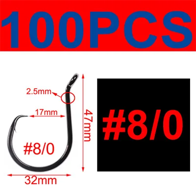 100pcs size 810 100 шт. пресноводные морские рыболовные крючки черные никелевые колючие круглые Крючки из высокоуглеродистой стали крючок для ловли сома тунца 10 размеров - Цвет: 100pcs size 810