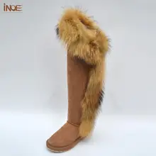INOE модные женские зимние сапоги выше колена с натуральным лисьим мехом женские высокие зимние сапоги из овечьей кожи с натуральной меховой подкладкой теплая обувь зимние ботфорты на плоской нескользящей подошве