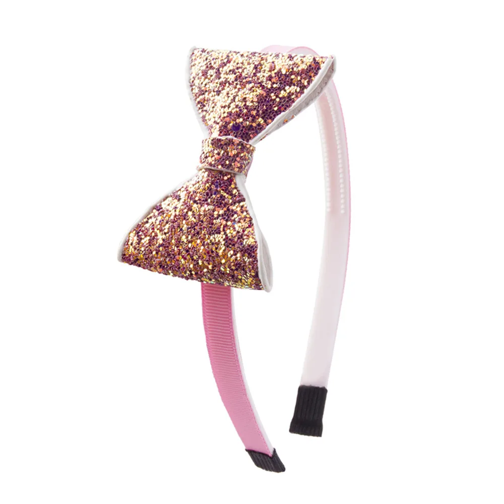 Pink headband Аксессуары для волос Meimile с блестками и бантом; детские повязки на голову с блестками; вечерние повязки для волос ярких цветов - Цвет: Pink headband