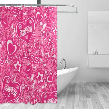

Hearts Lips and Stars Love Shower Curtain Polyester for Home Bathroom Decorative Bath Curtains