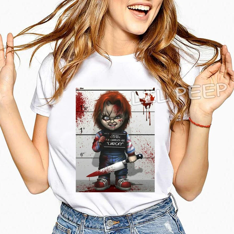 

Chucky Women Clothes 2019 Fashion Short Sleeve T Shirt 100% Cotton Summer Horror Funny Print Casual Harajuku Vintage Women Tops