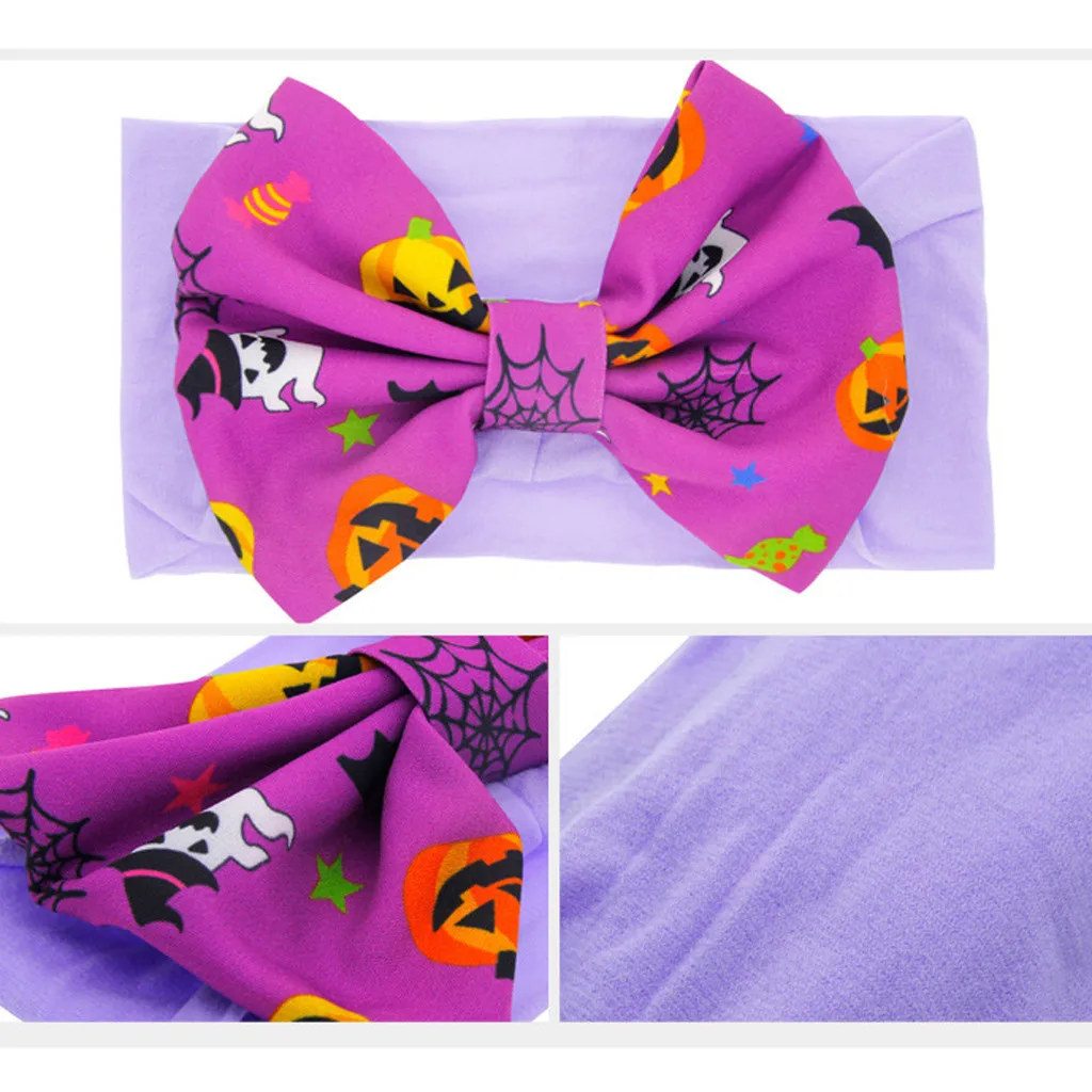 Милая повязка на голову для маленьких детей; детские повязки на голову на Хэллоуин с бантом; эластичное кольцо для волос для мальчиков и девочек; повязка на голову с принтом; Рождественский обруч