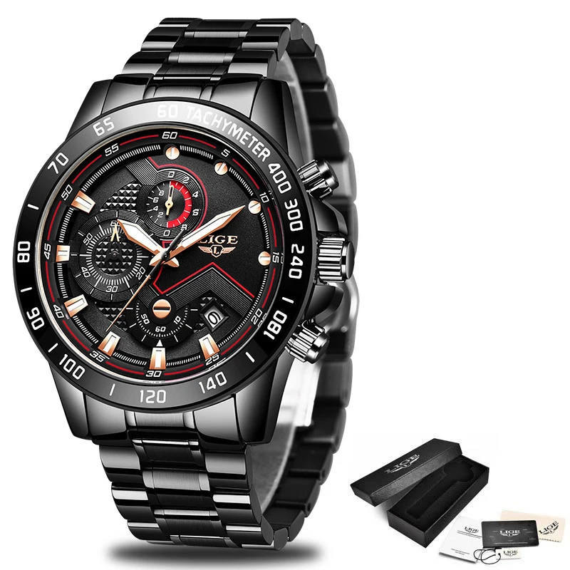 Relogio Masculino Lige Chronograph Mens Watches Stainless Steel Waterproof Date Quartz Watch Men-6