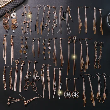 

Elegant Titanium Steel Non-Fading Earrings Female Cool All-match Earrings Korean Long Trendy Simple Geometric Earrings