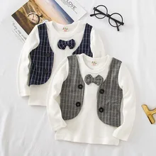 Детская футболка с длинными рукавами из двух предметов коллекция года, Осенняя детская футболка в школьном стиле в Корейском стиле футболка для мальчиков с длинными рукавами