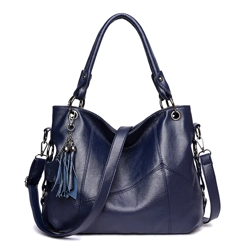 Роскошные женские сумки из натуральной кожи с кисточками, дизайнерские сумки высокого качества, женские ручные сумки-шопперы для женщин - Цвет: BLUE