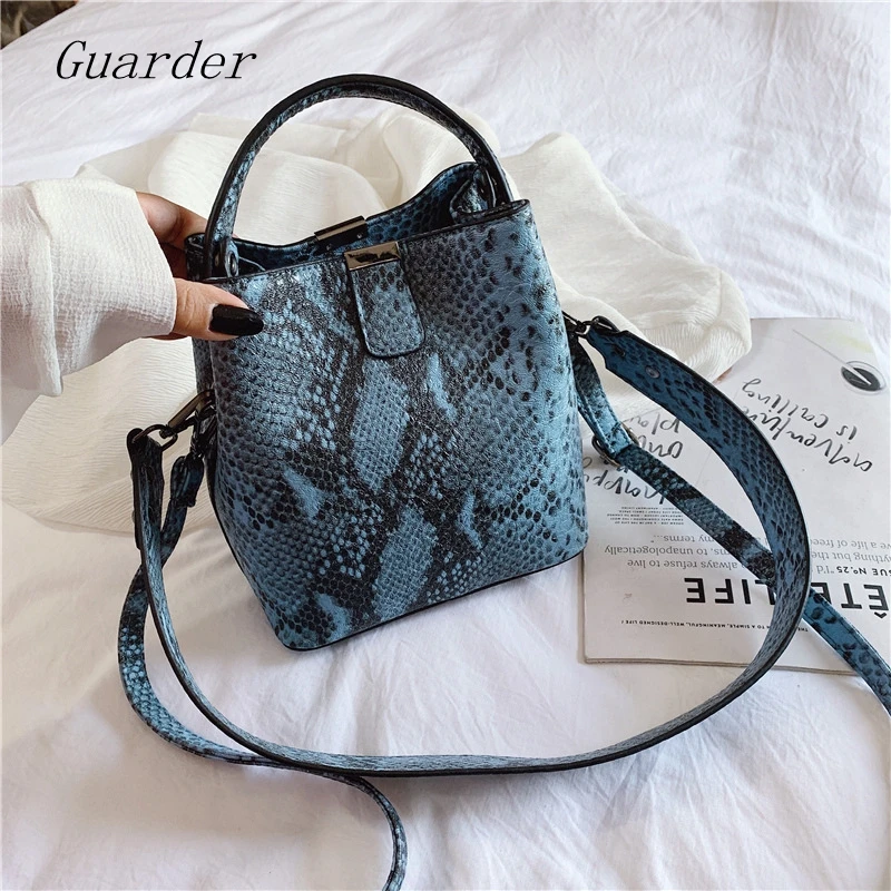 

Guarder Serpentine Bucket Crossbody Bag For Women Snake Pattern Shoulder Bag High Quality PU Leather Handbag ClassicTote GUA0108