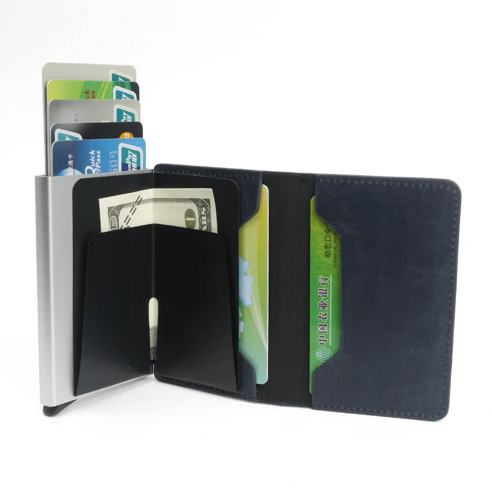 Foreign trade aluminum alloy card box carbon fiber pattern men and women PU automatic RFID credit card Holder AliExpress WISH explosion models