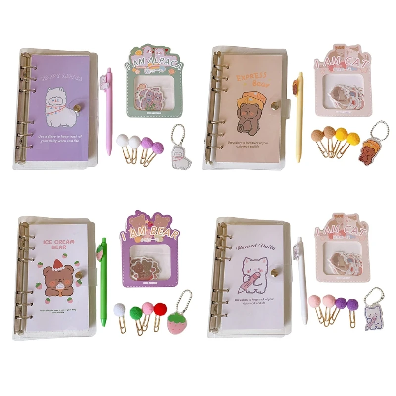 

Cartoon A6 Loose Leaf Notebook Binder Planner Diary Journal Agenda Clip Stickers