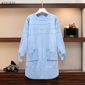 

Plus Size Sweater Dress Autumn Winter Korean Loose Solid Ladies Pullover Knitted Long Sweaters Oversize Stretchy Knitwear Jumper