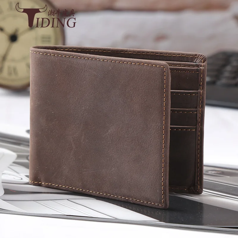 

Tiding New Style Retro Simple Short RFID Antimagnetic Wallet Horse Leather Wallet Genuine Leather 2-Fold Wallet 4099