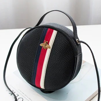 

2020 Women's Small Lether Bag Round Striped Designer Messenger Bag Handbag Mini Shoulder Metal Bees Bag
