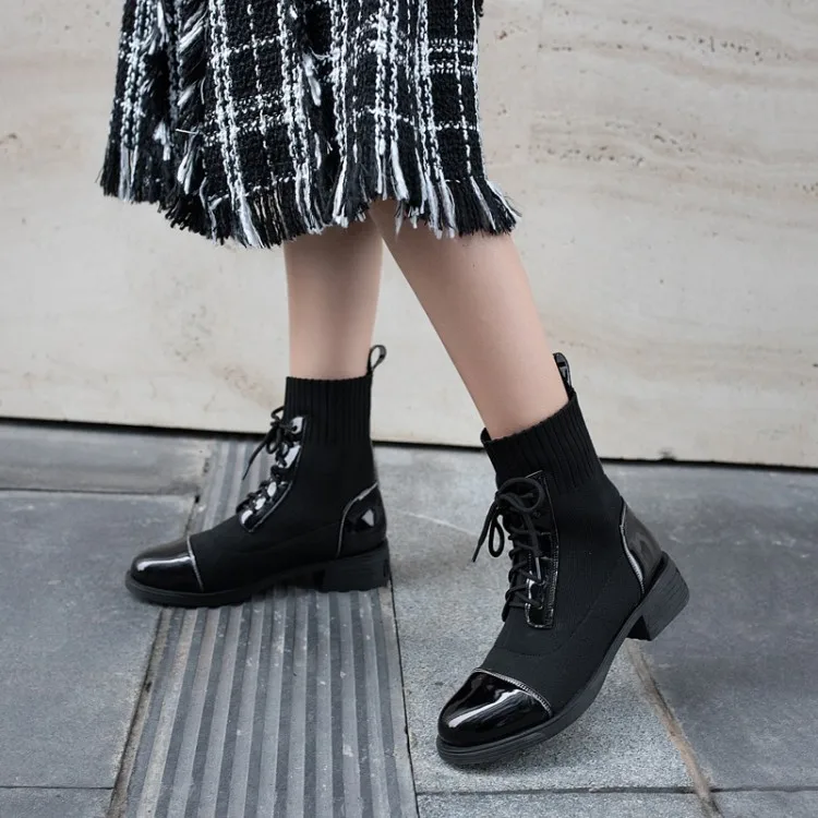 

Big Size 9 10 11-13 boots women shoes ankle boots for women ladies boots shoes woman winter Knit stitch cross strap