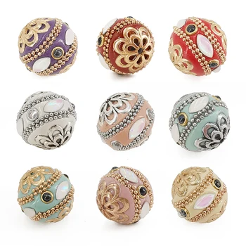 

7pcs Ball Beads for Jewelry Making DIY Rhinestones Alloy Handmade Indonesia Loose Antique Gloden Silver Color Charm Bracelet