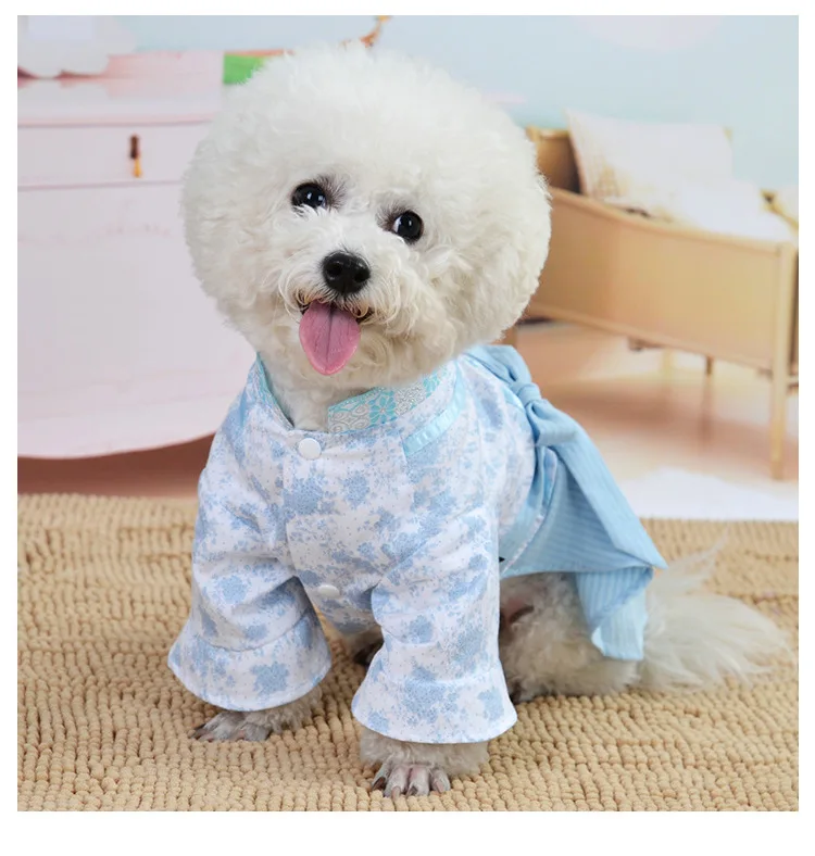 Одежда для собак костюм для животного в китайском стиле Hanfu весна лето элегантное хлопковое милое платье принцессы для Тедди маленькие собачки чихуахуа кошки