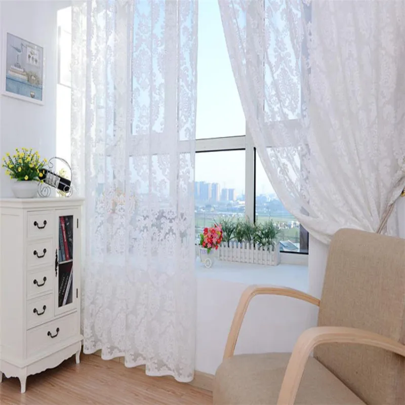 

White Flower Window Curtain Tulle Perspective Mordern Door Window Blinds Decor Girl Room Window Sheet Panels Floral Tulles #SYS