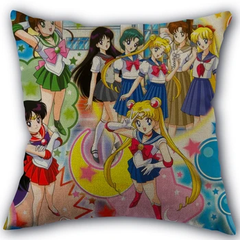 

New Custom Sailor Moon Anime Pillowcase Cotton Linen Fabric Square Zipper Pillowcase 45X45cm Wedding Decorative Pillow cover