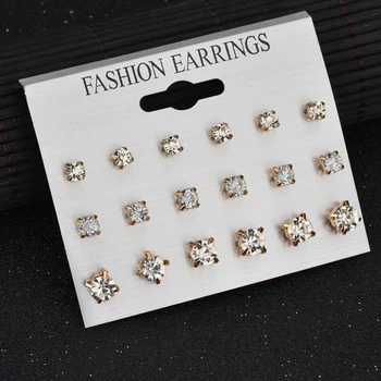 

Fashion 9pairs/set Crystal Alloy Earrings Set Women Jewelry Accessories Piercing Ball Stud Earring Kit Bijouteria Brincos