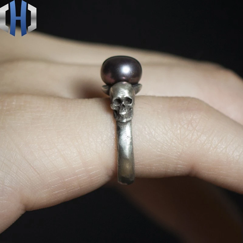 

Original Design Handmade Silver Pearl Ring Personality 925 Silver Enamel Ring Female