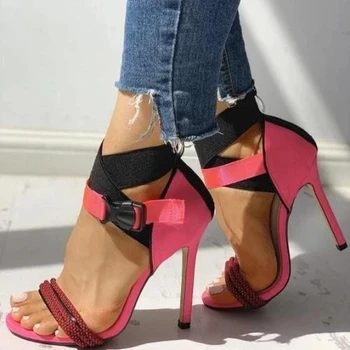 

2020 Summer Fashion Woman Shoes Sandals High Heels Thin Heels Zipper Party Wedding Pumps Zapatos De Mujer Sandalias LP639