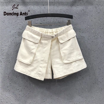 

Woman Booty Shorts Elastic High Waist Wide-leg Denim Shorts Korean Loose Streetwear Patchwork Button Jeans Hotpants 2020 Summer