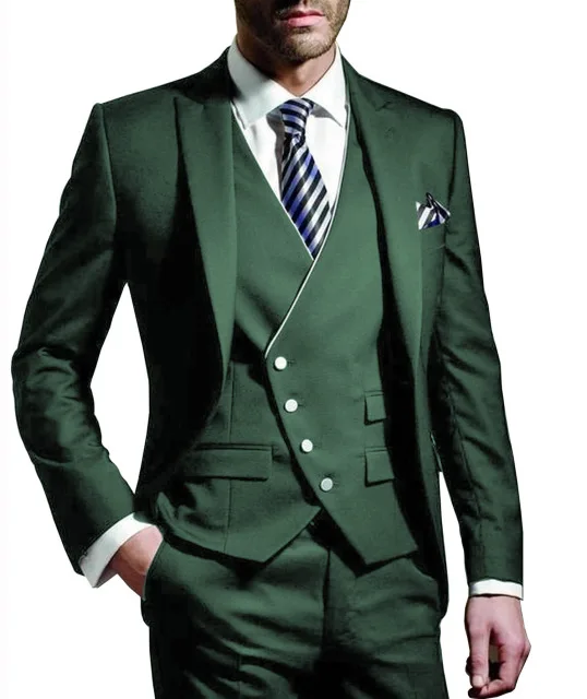 Горячая магнит мужские Slim Fit 3 шт. костюмы бизнес жениха смокинг блейзер для свадьбы выпускного вечера(Блейзер+ жилет+ брюки - Цвет: as the image