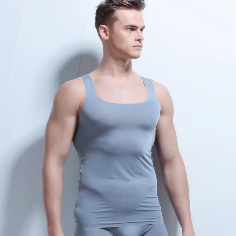 Mens Undershirts Ultra-thin Ice Silk Slip Sleeveless Top Tees Gay Transparent Tank Top Unterhemd Herren Sexy Shirts Male