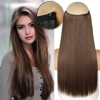 

LISI GIRL 19 Inch Long Straight Secret Fishing Line Wig Synthetic Natural Invisible Hair Extension Piece Non-Glue One-Piece Wig