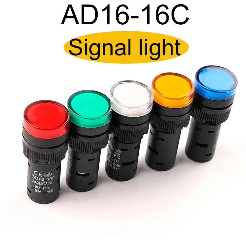 16mm 12V 24V 110V 220V 380V AD16-16C Panel Mount Signal Power Led Indicator Light Blue Green Red White Yellow Pilot Lamp AC DC