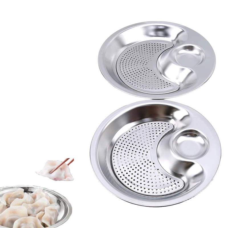 Kitchen Accessories Round Stainless Steel Double Layer Dumplings Draining Plate Salad Bread Plates Fruit