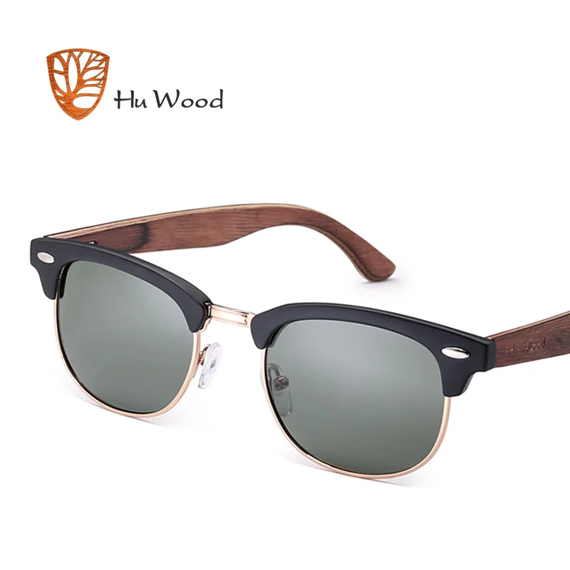 HU WOOD Polariserade solglasögon för kvinnor Unisex retro trärandiga högkvalitativa halvbåglösa märkessolglasögon hona GR8005_voghion.com