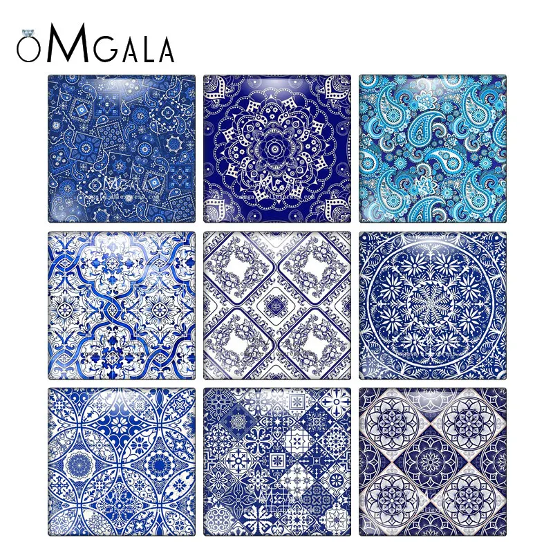 

Blue Color Flowers Paisley Patterns Square 10pcs mixed 12mm/20mm/25mm/30mm photo glass cabochon demo flat back Making findings