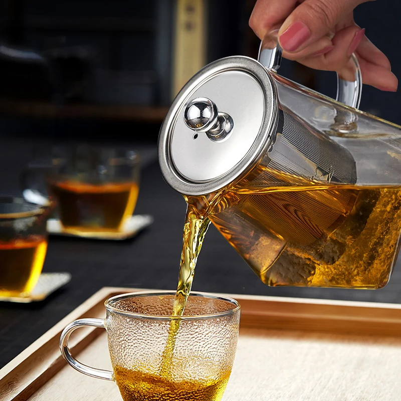 

New Borosilicate Glass Teapot Heat Resistant Square Glass Teapot With Tea Infuser Filter Milk Oolong Flower Tea Kettle