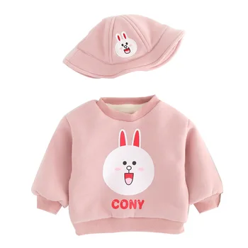 

Baby plus velvet sweater autumn and winter new female baby foreign style thick cotton coat silver fox winter assembly hat