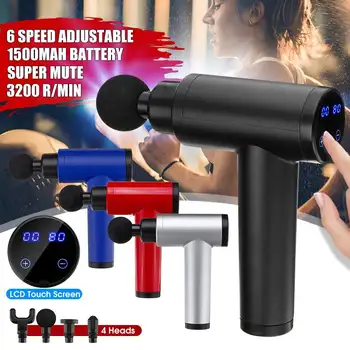 

3200r/min LCD Display Therapy Massage Guns 6 Gears Muscle Massager Pain Sport Massage Machine Relax Body Slimming Relief 4 Heads