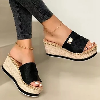

2020 Dropship Summer Platform Sandals Wedges High Heels Casual Leisure Woman Sandal Women Shoes Female Slippers Black Brown