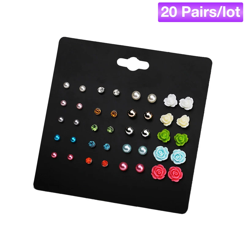 XE037 20 Pairs 50 пар/лот, серьги-гвоздики с искусственным жемчугом, набор для девочек, милые полимерные цветы, медведь, Смешанные Серьги-гвоздики,, детские ювелирные изделия - Окраска металла: XE037 20 Pairs