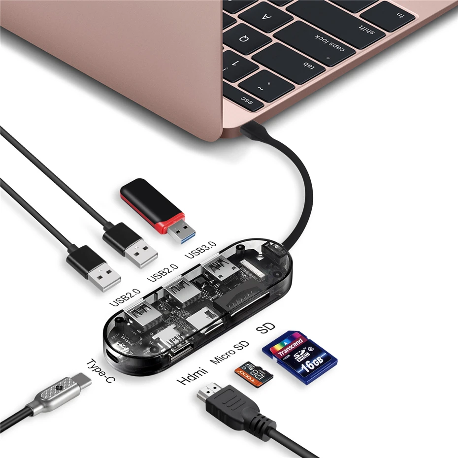7 в 1 USB C концентратор Тип C до 4K HDMI USB 3,0 SD TF карта конвертер для Macbook Pro huawei P20 P30 mate 20 samsung S8 S9