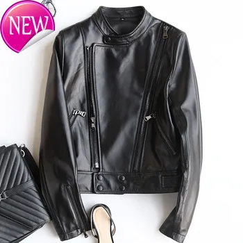 

Jacket Genuine Leather Spring Sheepskin Coat For Women Short Motorcycle Coats Real Leather Jackets Outwear 44494