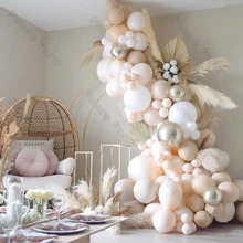 

120pcs Doubled Cream Peach Birthday Balloon Decoration Chrome Silver Ballon Arch Garland Baby Shower Wedding Valentines Day Deco