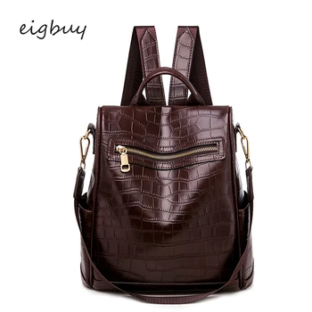 

Female Laptop Backpack Travel Backpack Famous Brand Solid Pu Zipper Black Retro School Backpacks For Teenagers Mochila Notebook