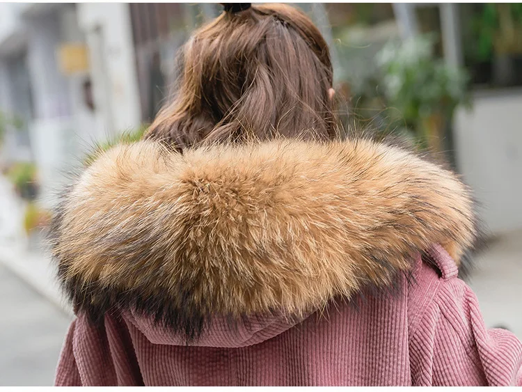 AYUNSUE Winter Jacket Women Clothes Thick Korean Style Corduroy Coat Large Fur Collar Down Cotton Overcoat Jackets KJ3462