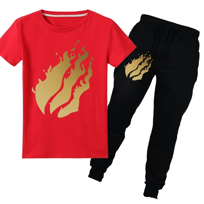 

2020 Cartoon Print PRESTONplayz Cotton T-shirt Trousers Sports Casual Home Fashion Boys Girls Children's Day Party Sets