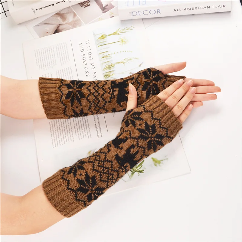 1 пара осень зима женские вязаные перчатки рука запястья рукава теплые девушки олень длинные половина зимние варежки
