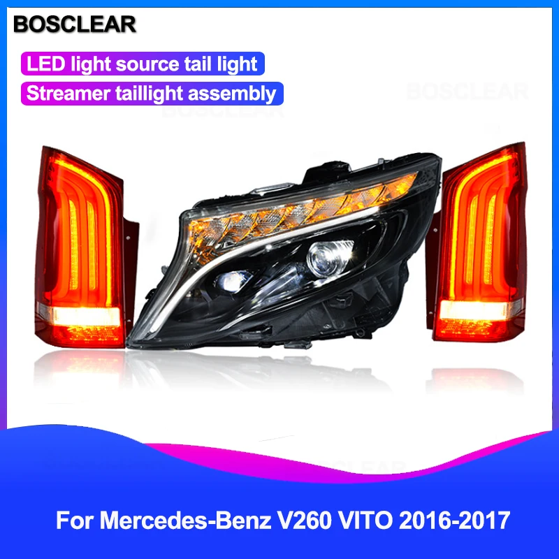 Для Benz V260 все светодиодный налобный фонарь+ задний фонарь- для Mercedes vito светодиодный налобный фонарь+ задний фонарь DRL Bi-светодиодный объектив автомобильные аксессуары