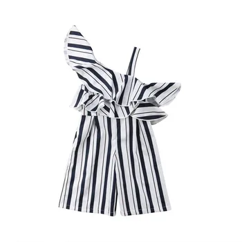 

Baby Girl Romper Jumpsuit Bodysuit Long Pants Kids Outfit Clothes 3-10Y Summer Stripe Wide-legged Pants Off-shoulder Romper