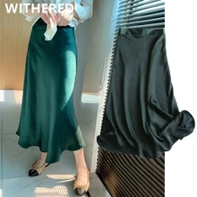 

Withered England Style Office Lady Simple Solid Satin Elegant Spring Midi Skirt Women Faldas Mujer Moda 2022 Long Skirts Womens