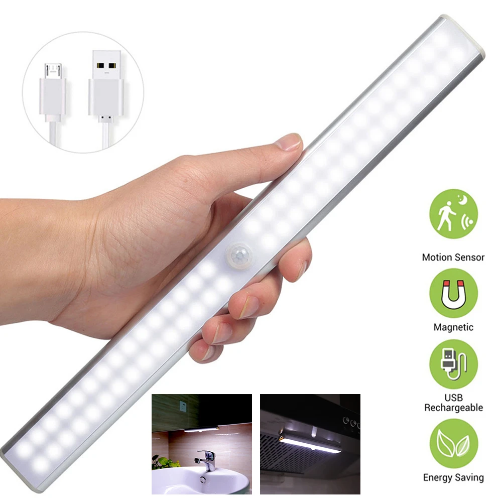 Luz nocturna con Sensor de movimiento para debajo del armario, lámpara de pared con tira magnética, 6, 10, 24, 40, 60 para armario| -