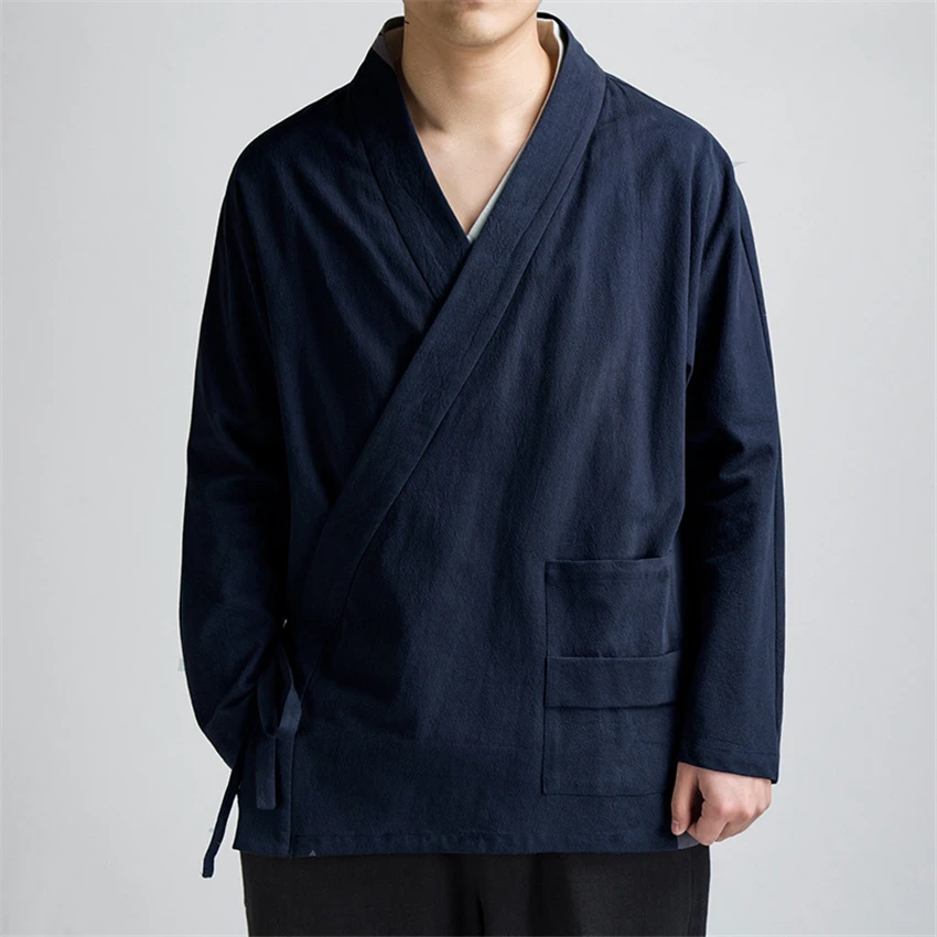 Tang Suit Autumn Chinese Style Cardigan Bandage Shirts Hanfu Vintage New Year Traditional Chinese Clothing for Men Tai Chi