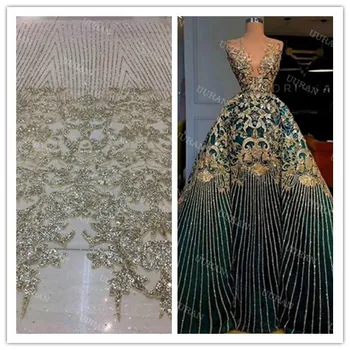 

Glitter Seuqins Tulle Mesh Lace Fabric Gold Embroidered Lace Guipure African Swiss Voile Net Lace Indian Style Wedding Lace